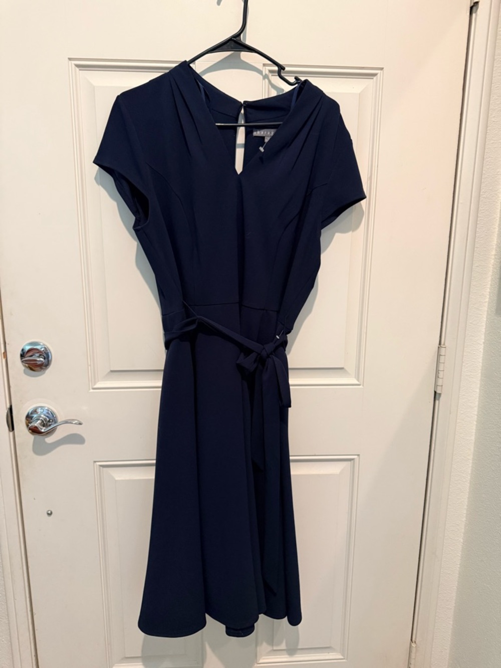 Sharagano Navy Midi Dress with Self-Tie Belt